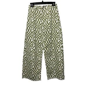 Truce Kids‎ girls Sz 14 Green White Checkerboard Wide Leg Denim Jeans kawaii art